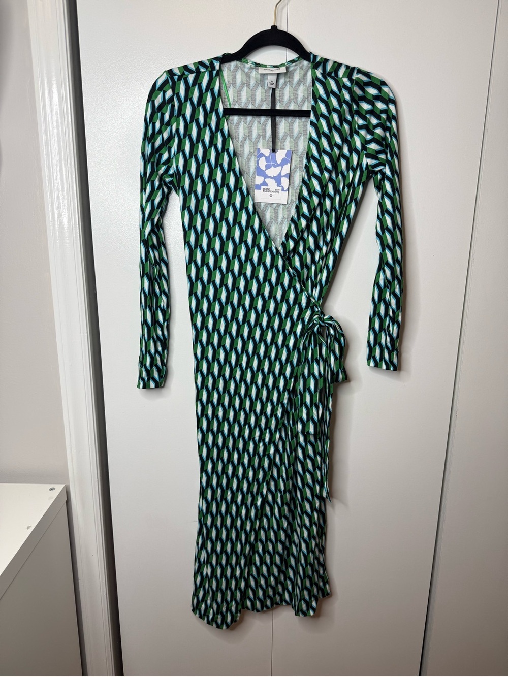 DVF Diane Von Furstenberg x Target L/S Midi Arrow Geo Green Wrap Dress XSMALL - Picture 2 of 8